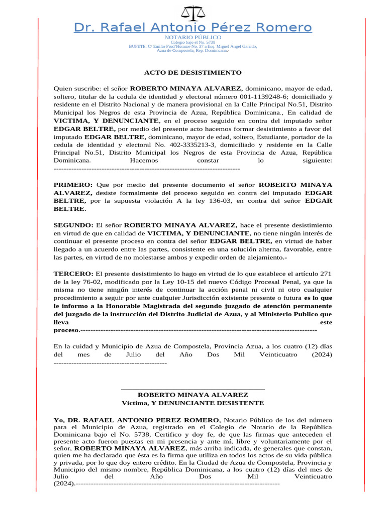 Desistimiento de Proceso Penal en Azua | PDF | Justicia | Crimen y ...