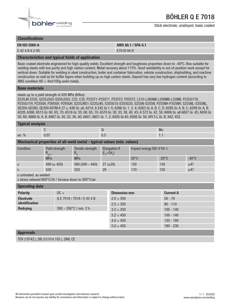 E7018 Electrode Specifications and Properties | PDF | Welding ...
