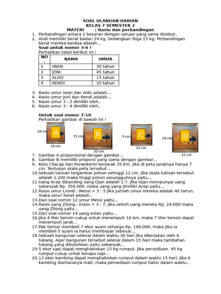 Soal Ulangan Rasio Kelas 7 | PDF
