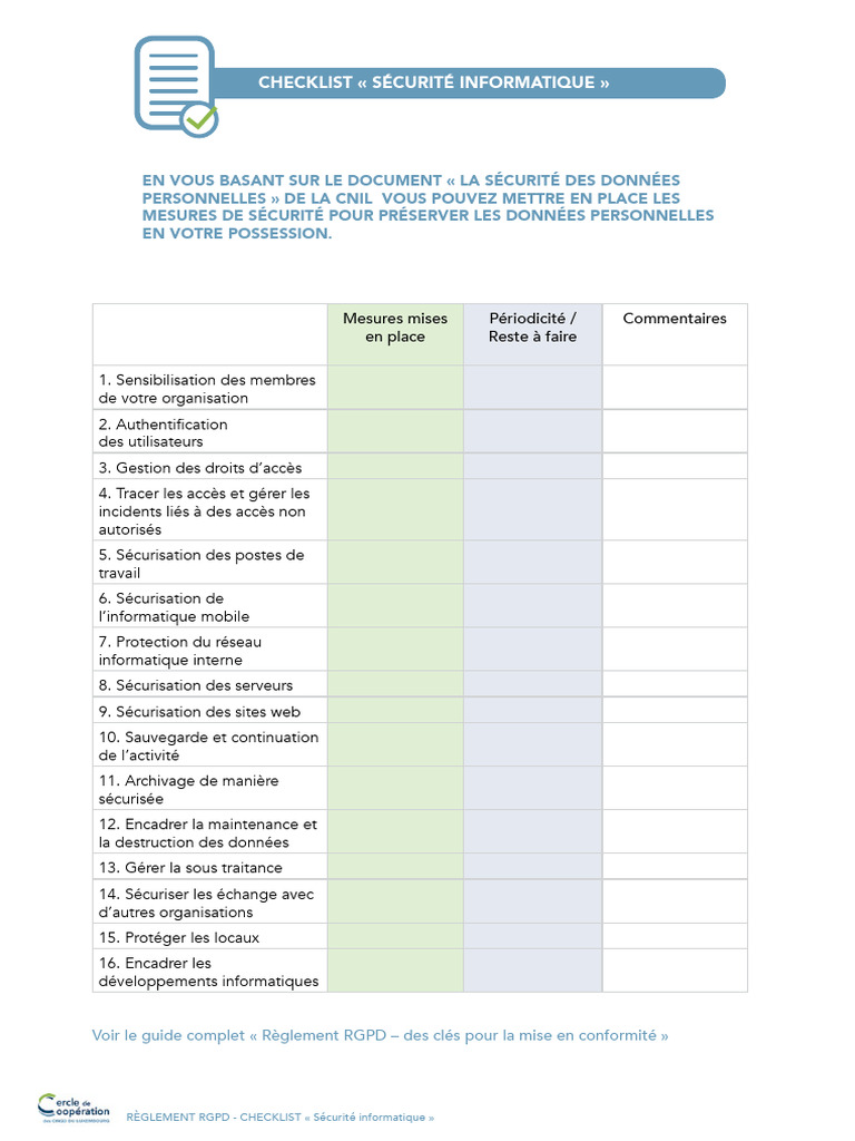 Checklist Sécurité Informatique RGPD | PDF