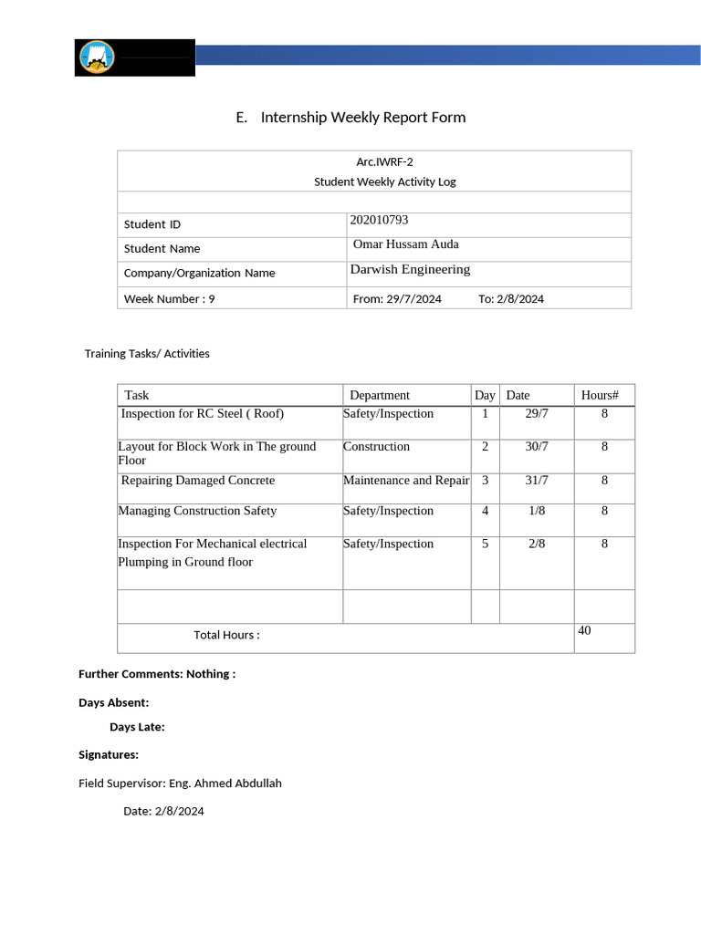 Internship Weekly Report: Week 9 Activities | PDF