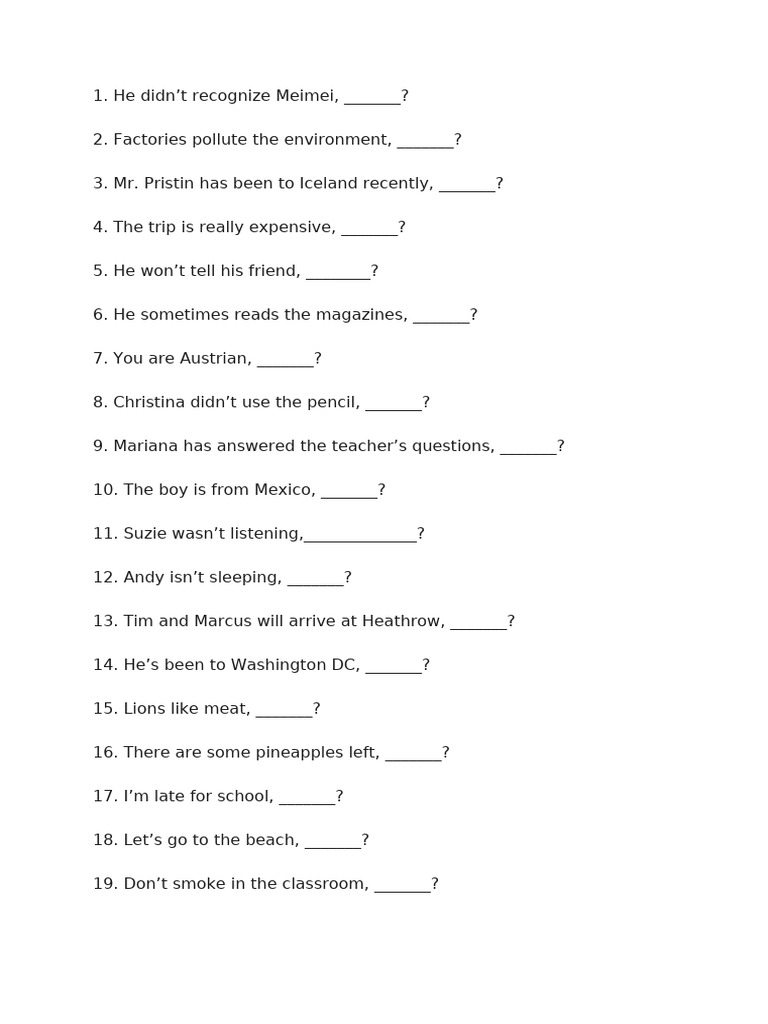 Tail Questions Practice Exercises | PDF
