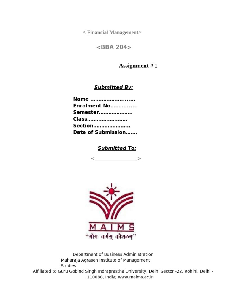 Financial Management Assignment BBA 204 | PDF | Cost Of Capital ...