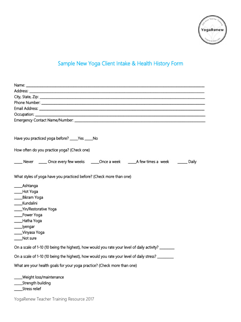 New Client Intake and Health History Form Sample | PDF | Pregnancy ...