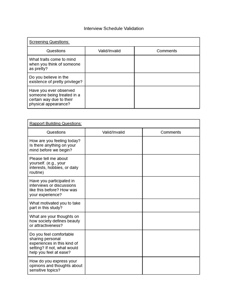 Interview Schedule Validation Pdf Thought Psychology