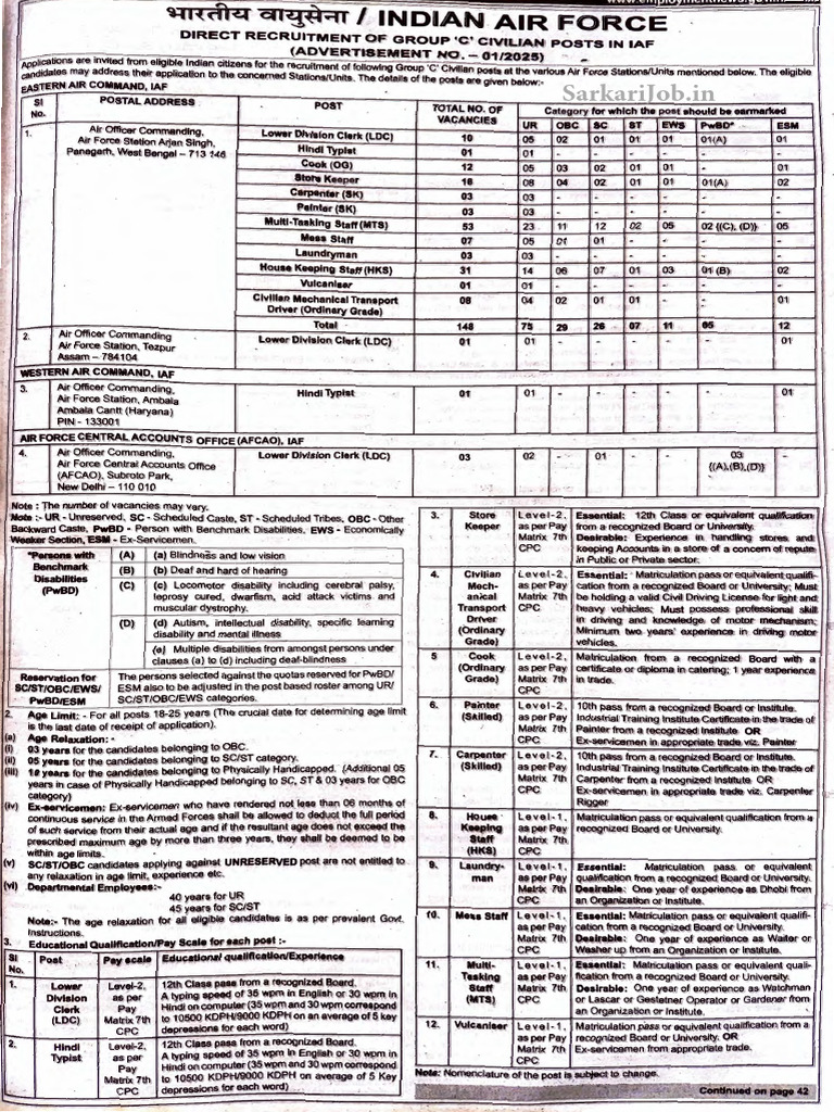 Air Force Group C Recruitment 2025 Notification Emp News | PDF