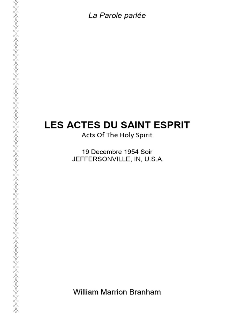 Actes du Saint-Esprit par William Branham | PDF | Baptisme | Jésus