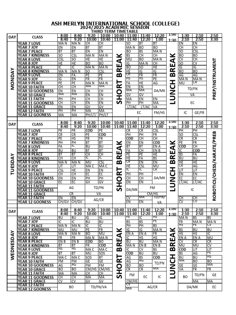 THIRD TERM 20242025 TIMETABLE-1 | PDF | Liberal Arts Education | Science