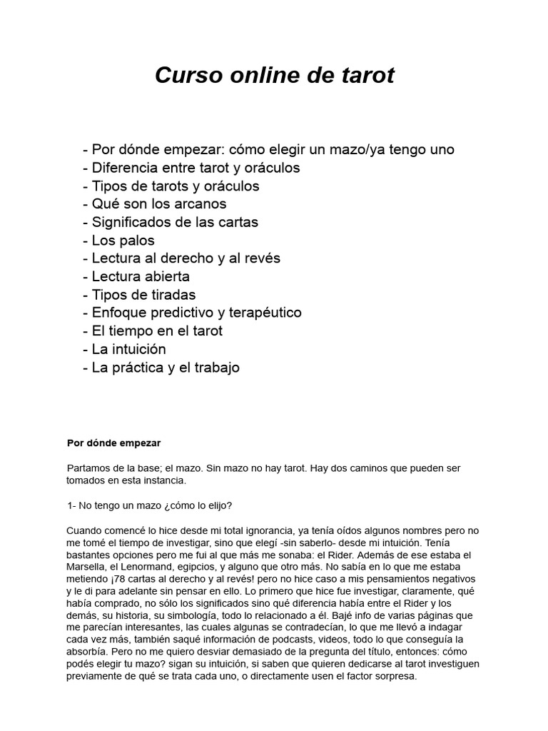 Curso Online de Tarot con Certificado | PDF | Tarot | Arcanos Mayores