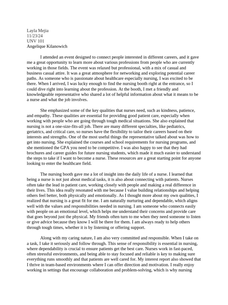 Final Career Exploration | PDF | Nursing | Patient