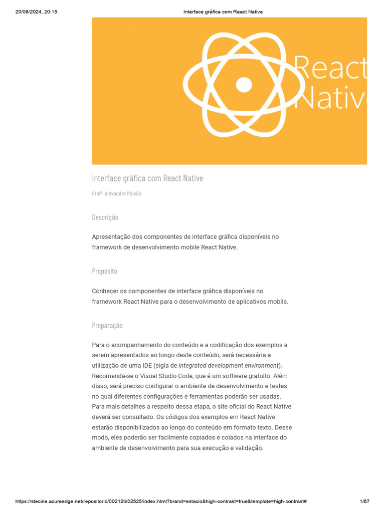 Interface Gráfica em React Native | PDF | Aplicativo para celular ...
