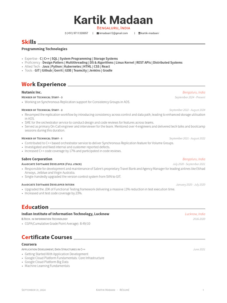 Kartik Madaan - Software Engineer Resume | PDF | Computer Programming ...