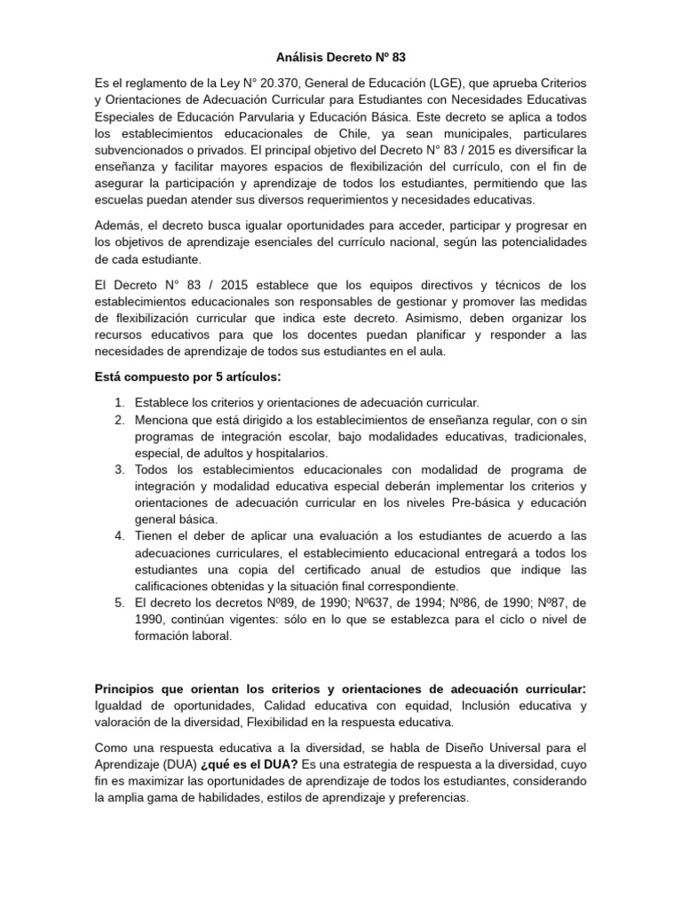 Análisis del Decreto 83 en Educación Chile | PDF | Plan de estudios ...
