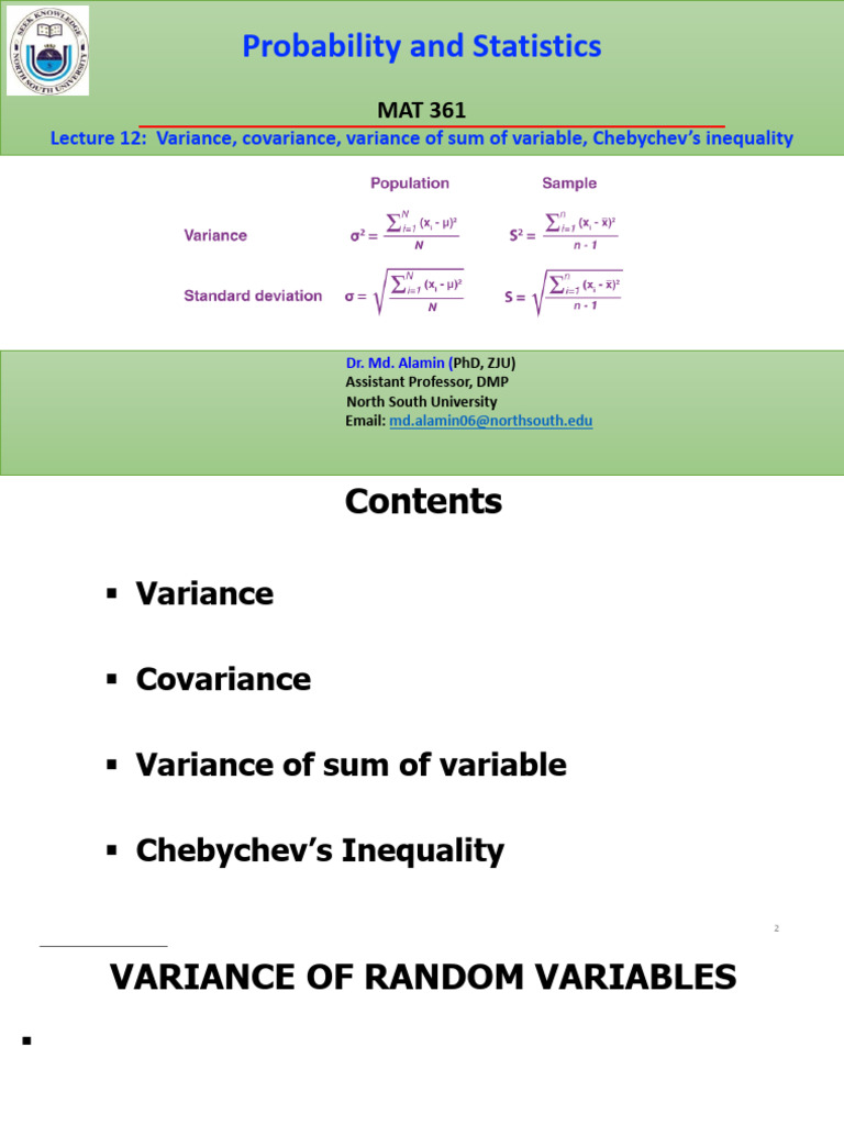 12.+lecture12 MAT361+ (Variance,+covariance,..) | PDF | Variance ...
