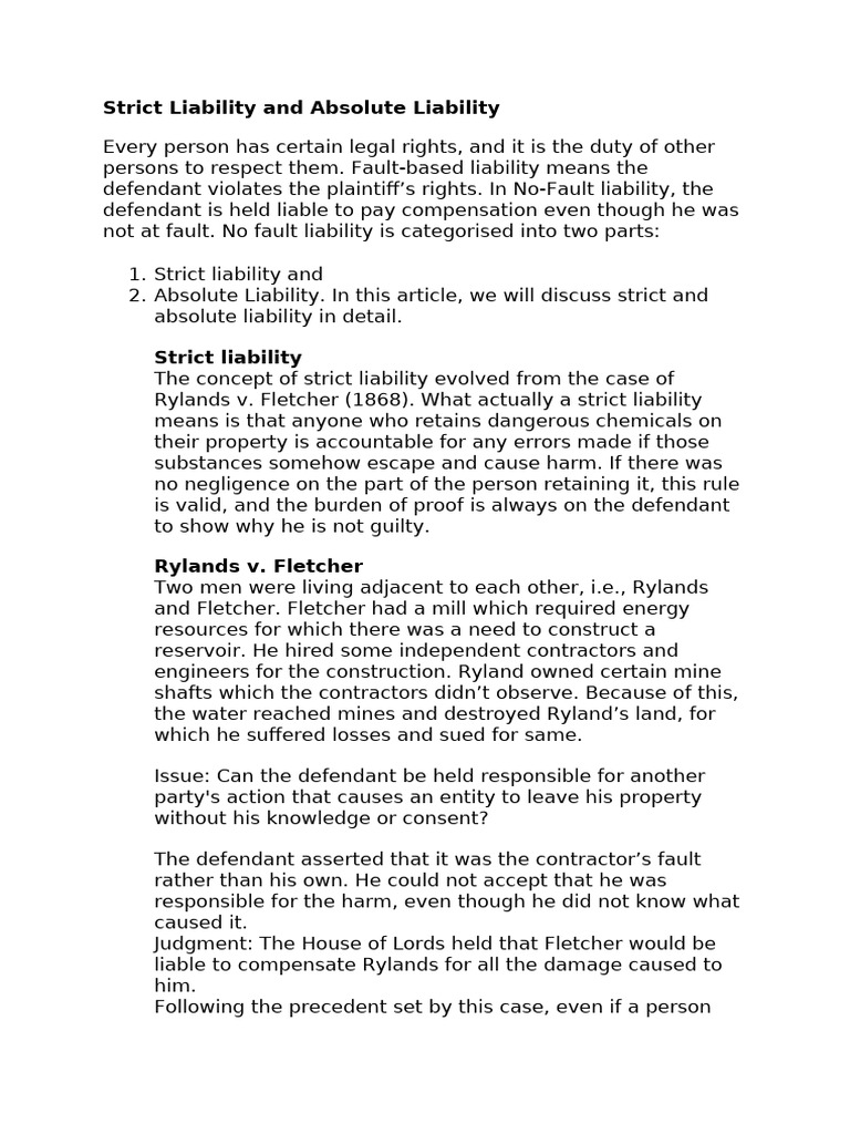 Strict Liability and Absolute Liability | PDF | Legal Liability ...