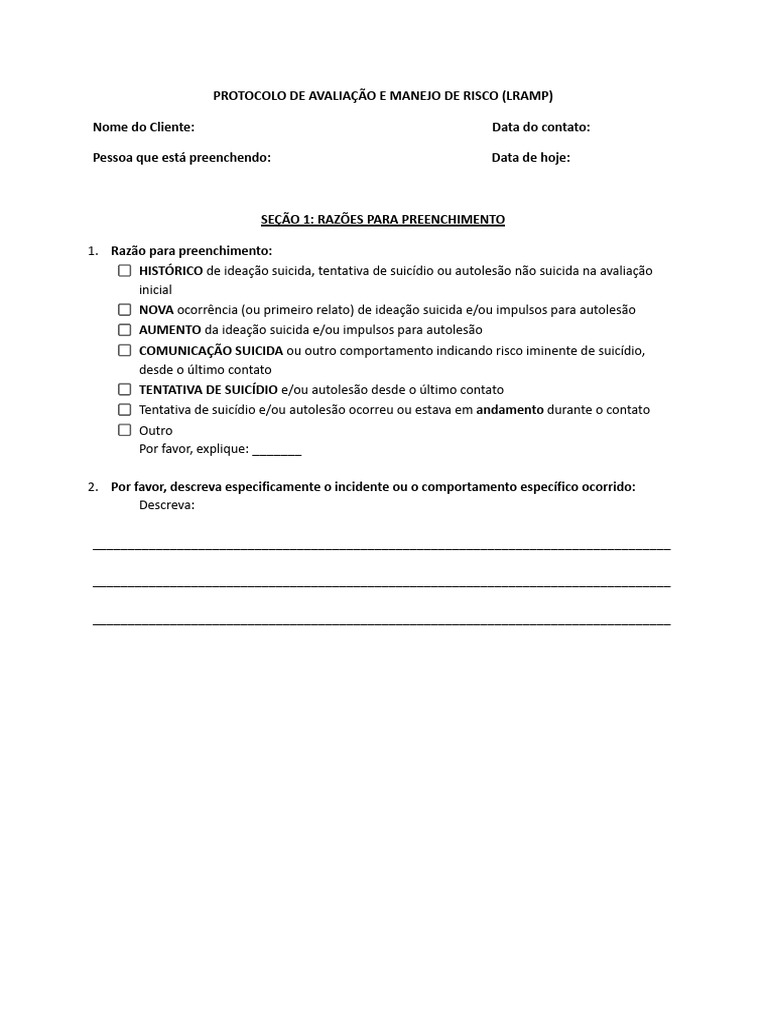 Protocolo LRAMP para Avaliação de Risco | PDF | Suicídio | Psiquiatria