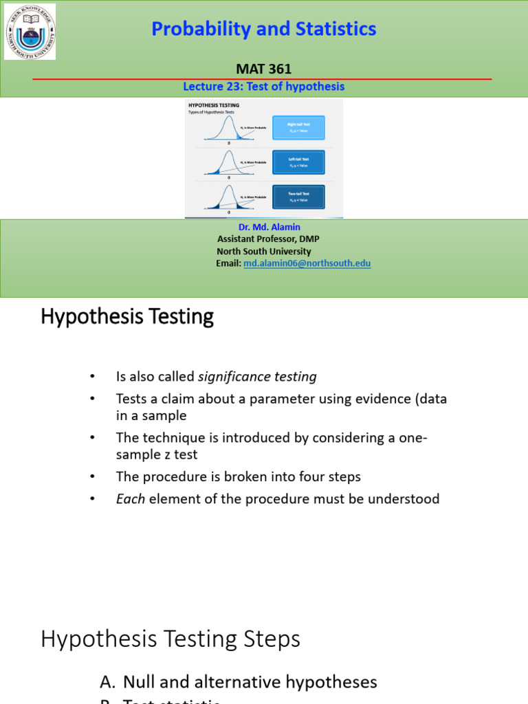 23 +Lecture23+MAT361+ (08+APRIL+2025) | PDF | Type I And Type Ii Errors ...