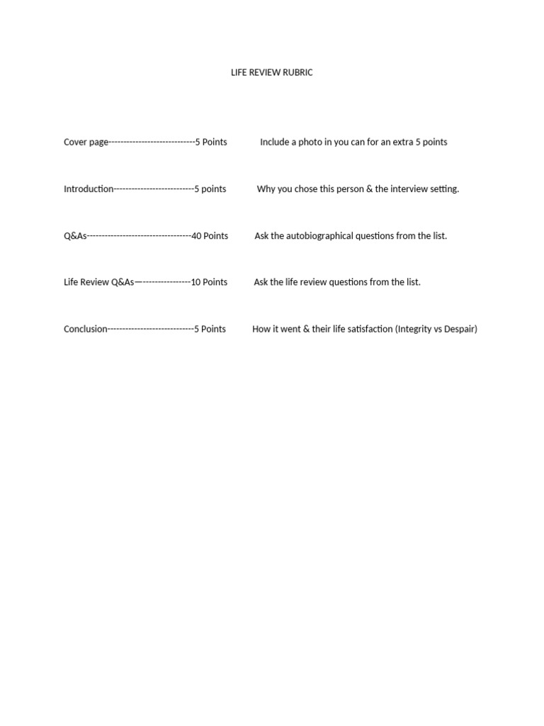 Life Review Rubric | PDF