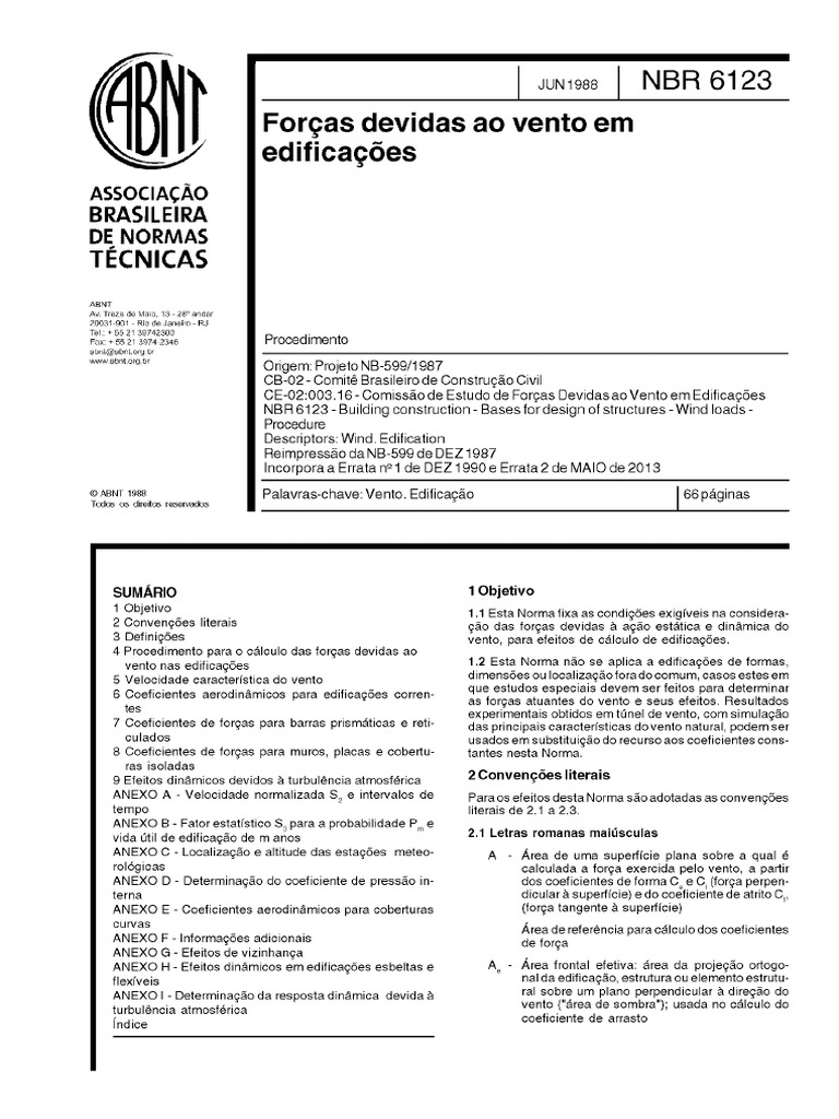 Coeficientes de Força do Vento na NBR 6123 | PDF | Ferimento | Pressão