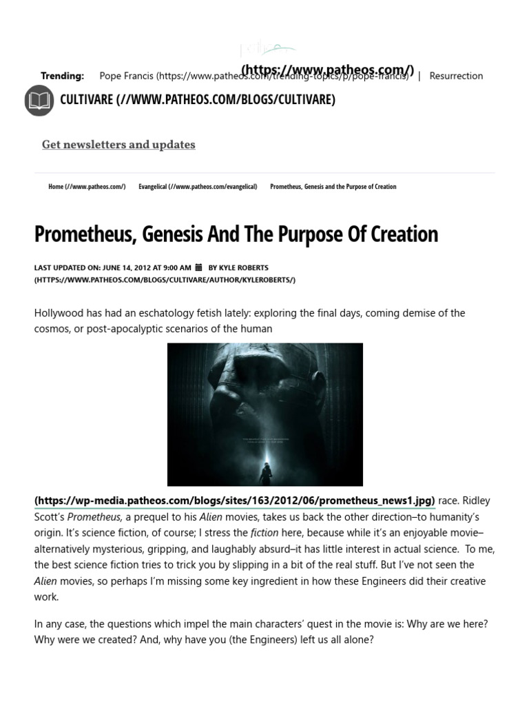 Prometheus, Genesis and The Purpose of Creation - Kyle Roberts | PDF ...