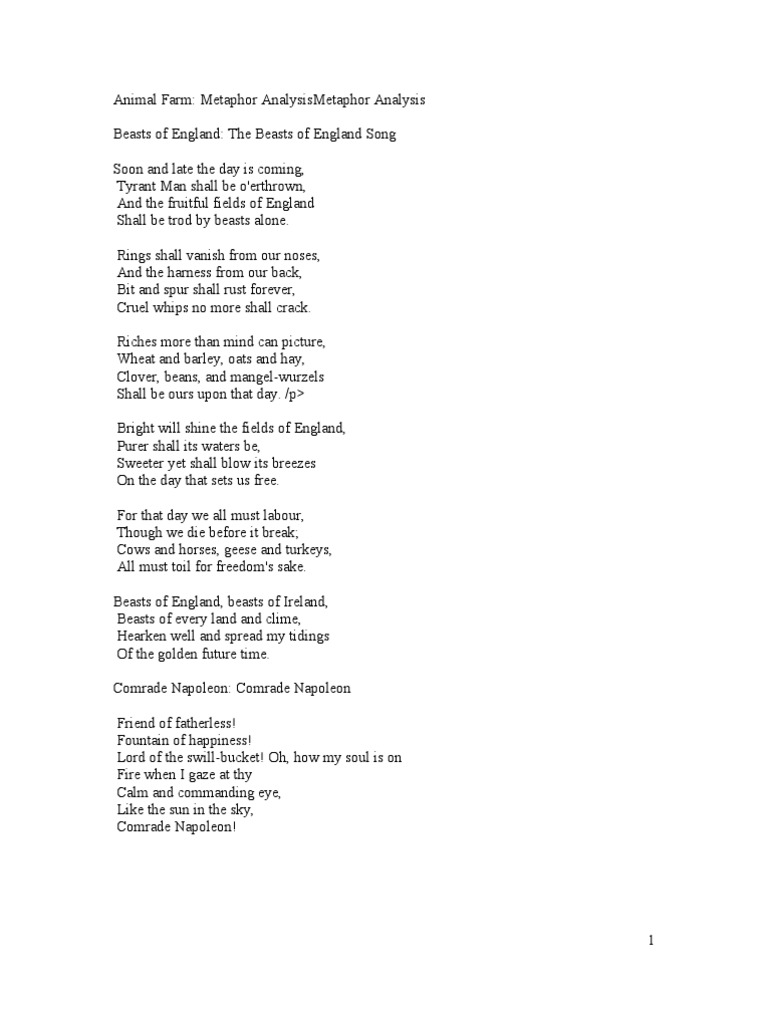 Animal Farm Metaphor Analysis PDF Communism Soviet Union