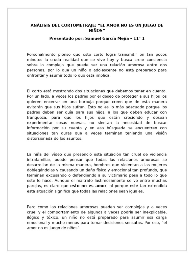 El amor no es juego de niños | PDF