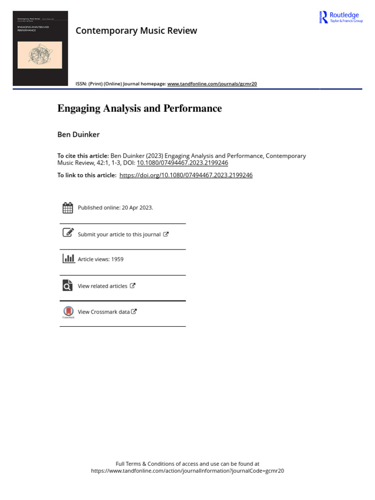 Analysis and Performance in Music | PDF | Musicology | Entertainment
