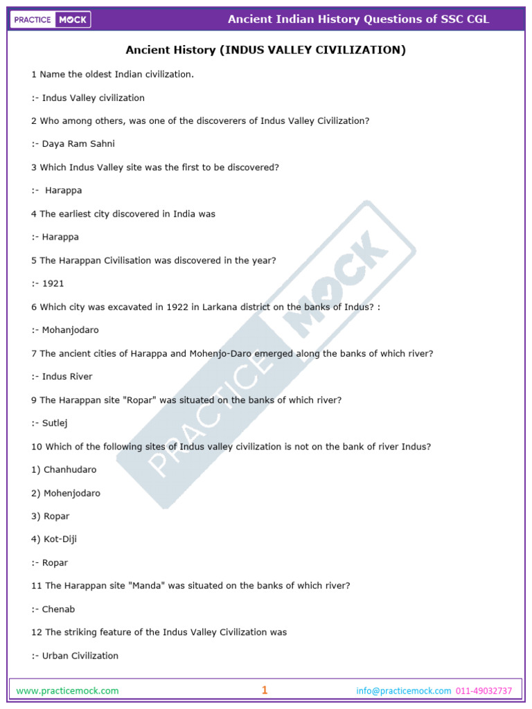 SSC CGL Ancient History Questions | PDF | Vedas | Ashoka