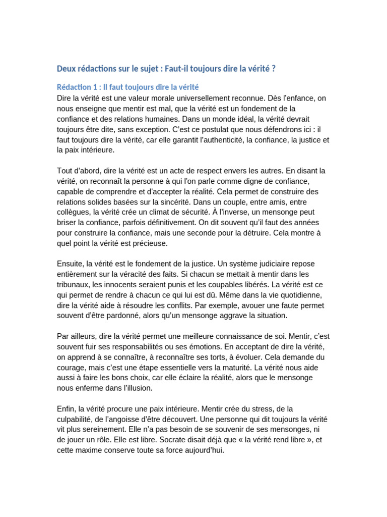 Faut-il toujours dire la vérité ? | PDF | Vérité | Mensonge