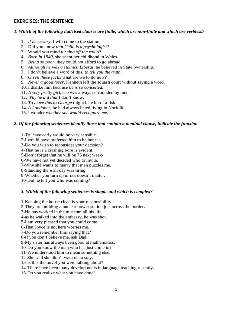 The - Sentence - Exercises (All) | PDF