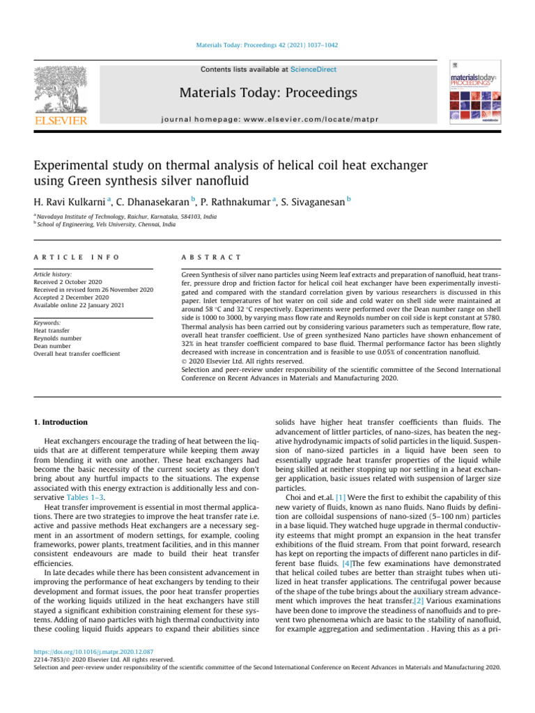 Experimental Study On Thermal Analysis of Helical Coil H - 2021 ...