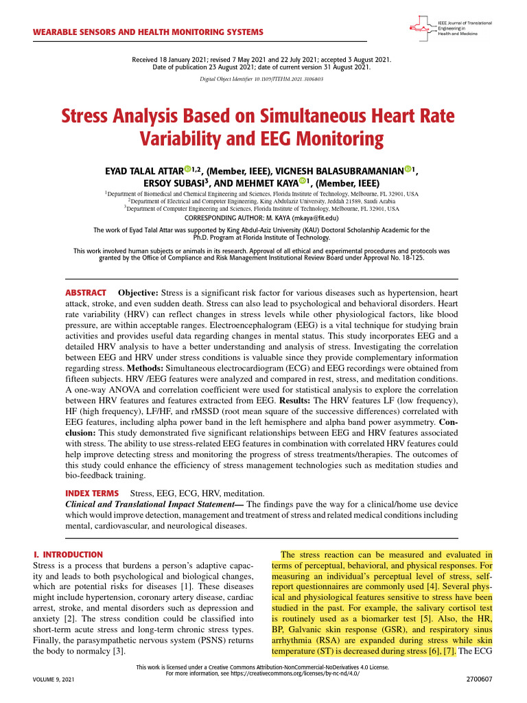 Stress Analysis via HRV and EEG Monitoring | PDF | Electroencephalography