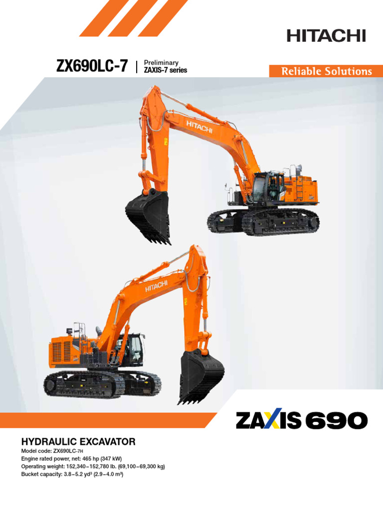 Hitachi ZX690LC-7 Excavator Specs | PDF | Horsepower | Engines