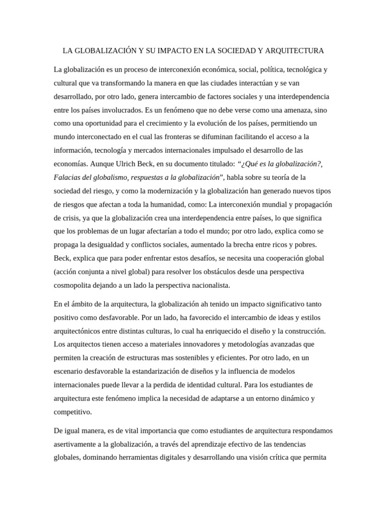 Impacto de la Globalización en Arquitectura | PDF | Globalización ...