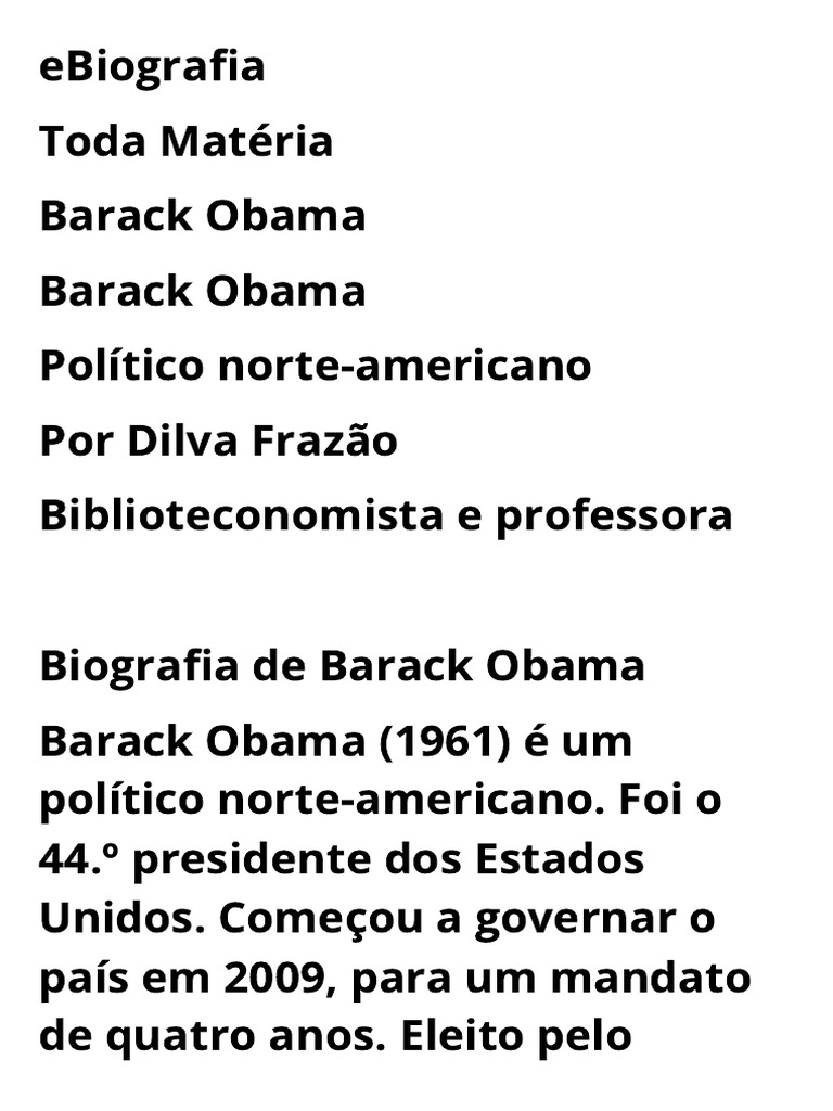 Biografia de Barack Obama: Presidente dos EUA | PDF | Barack Obama | Al ...