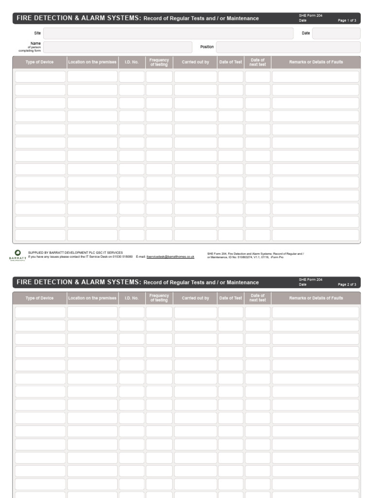 Fire Alarm System Maintenance Record | PDF