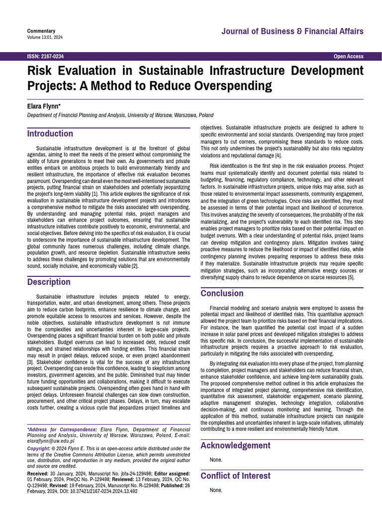Risk Evaluation in Sustainable Infrastructure Development Projects A ...