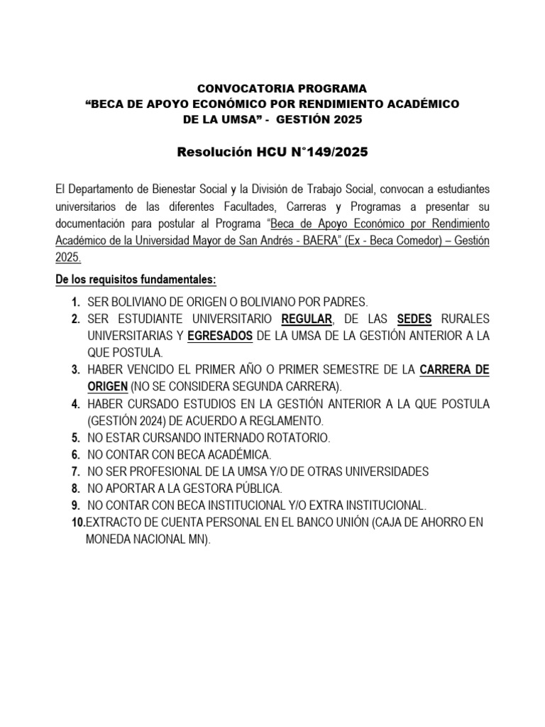 Convocatoria Beca BAERA 2025 | PDF