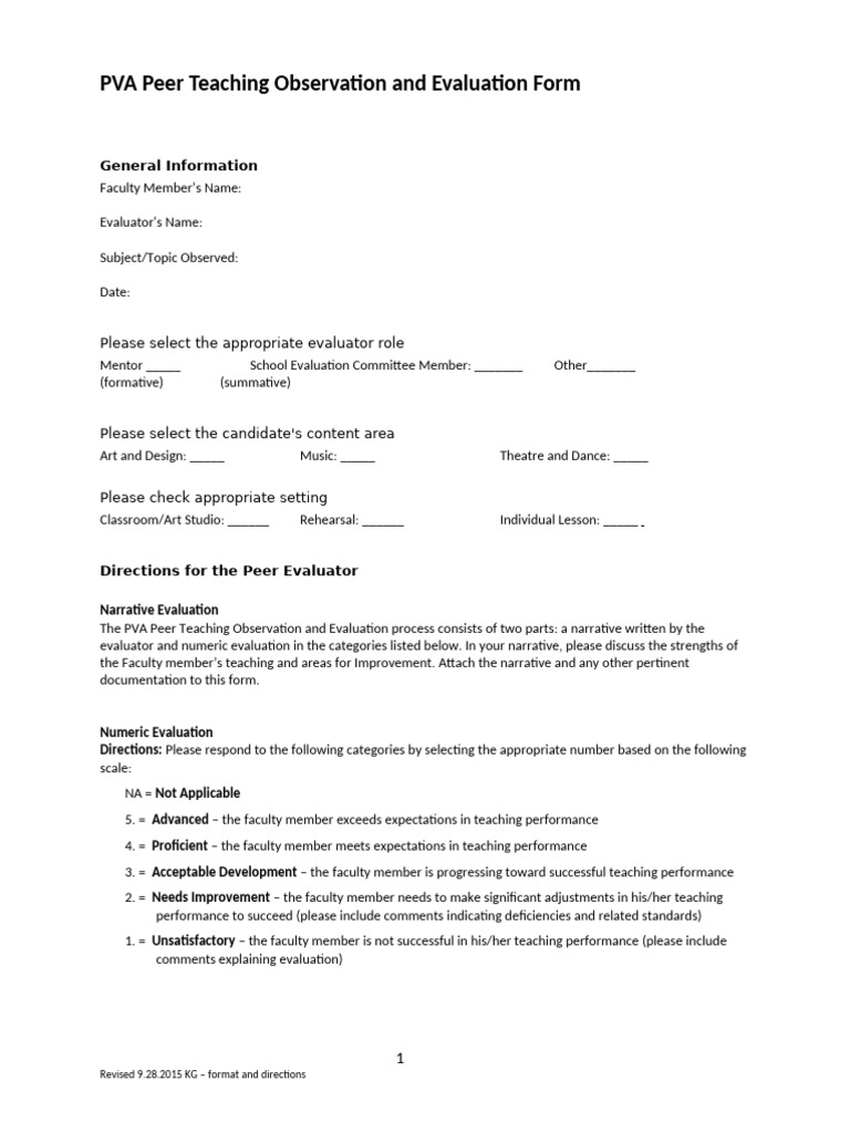PVA Peer Teaching Evaluation Form | PDF | Learning | Cognitive Science