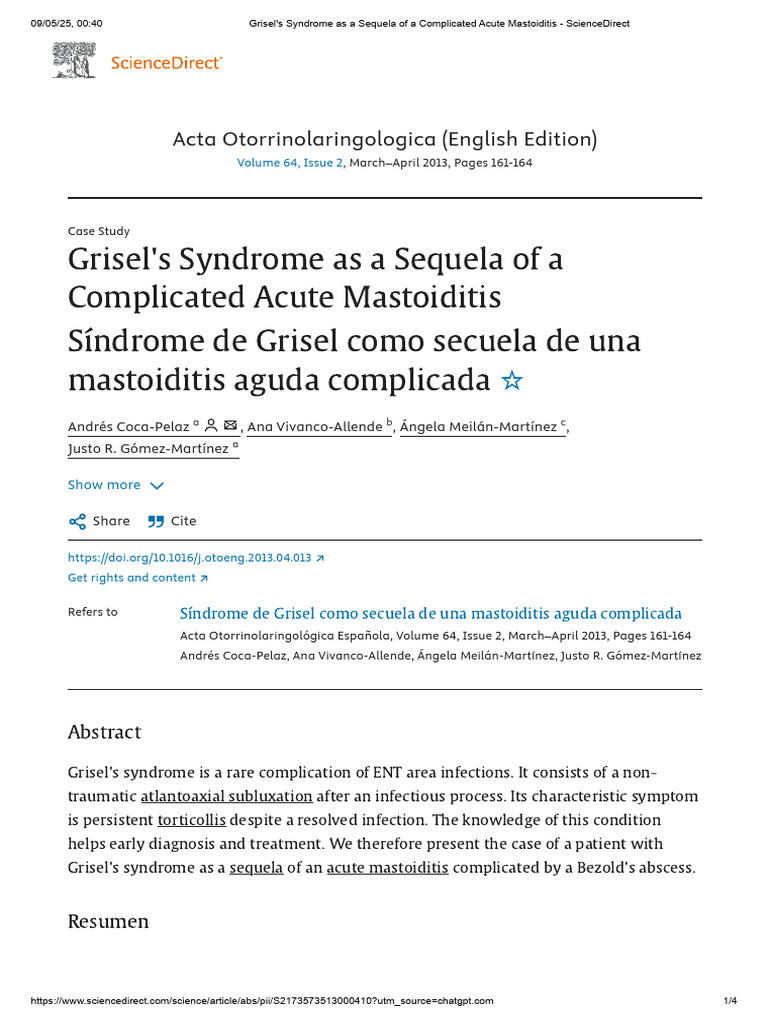 Grisel's Syndrome As A Sequela of A Complicated Acute Mastoiditis ...