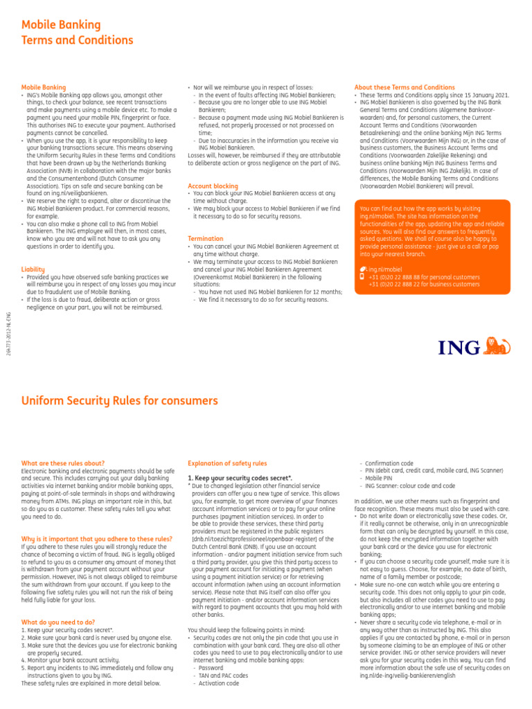 ING Mobile Banking Terms & Security Rules | PDF | Debit Card | Banks