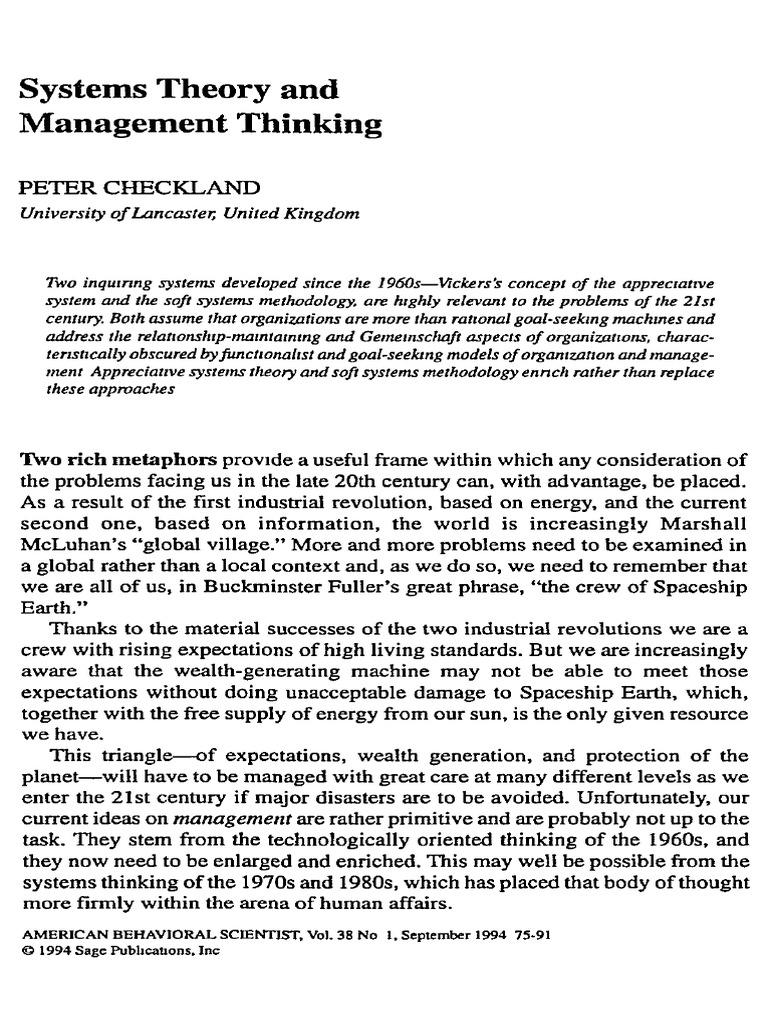Systems Theory in Management Thinking | PDF
