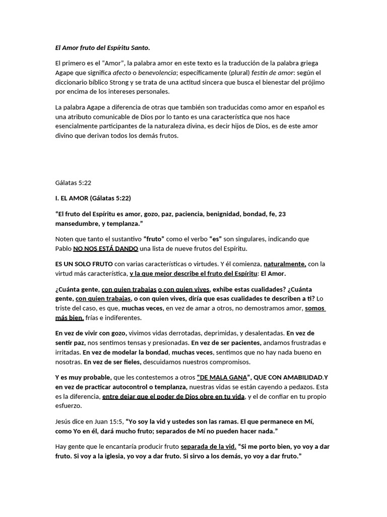 Amor Agape: Fruto del Espíritu Santo | PDF | Fruto Del Espiritu Santo ...