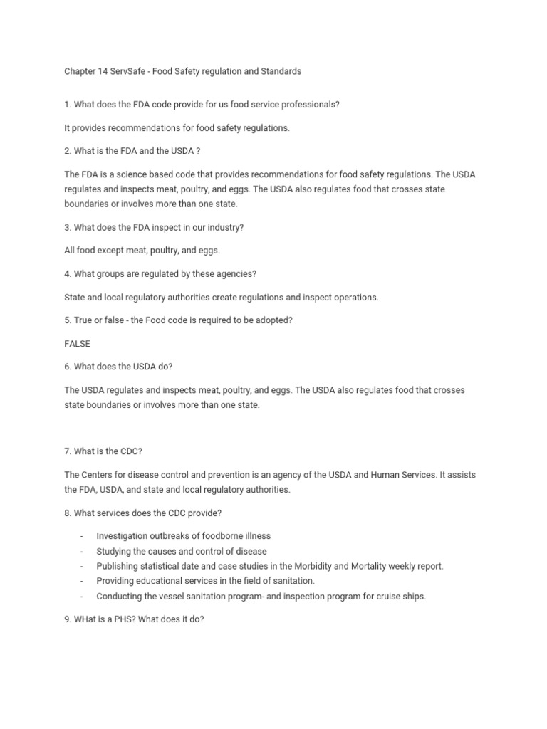 ServSafe Food Safety Regulations Overview | PDF | Food Safety | Food ...