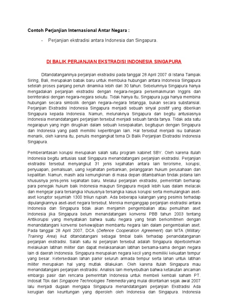 Contoh Perjanjian Internasional Antar Negara