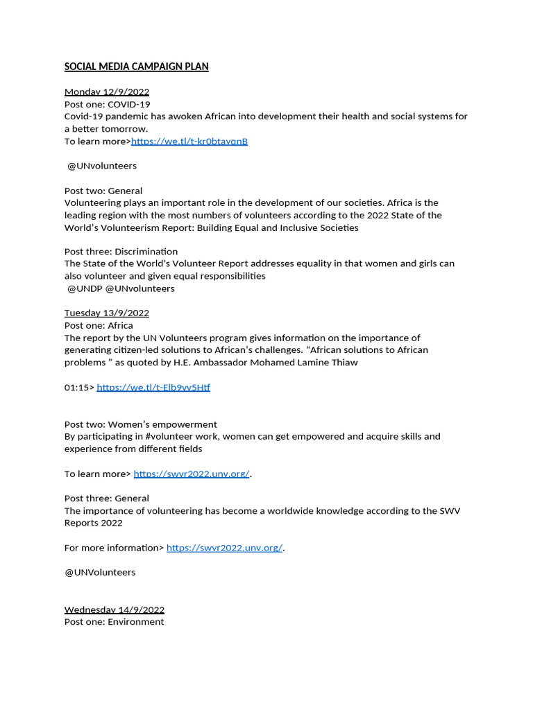 SWVR Social Media Campaign Plan | PDF | Volunteering