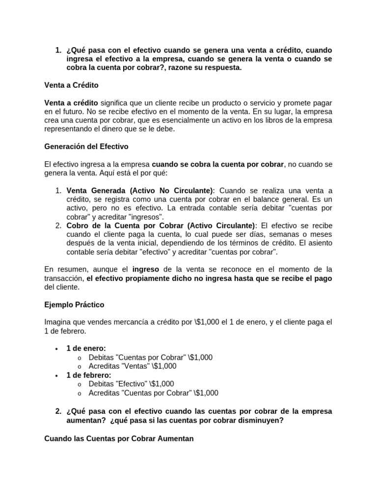 Efectivo y Cuentas por Cobrar: Impactos Financieros | PDF | Estado de ...