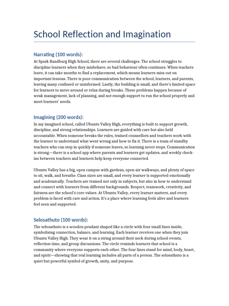 School Reflection and Imagination | PDF