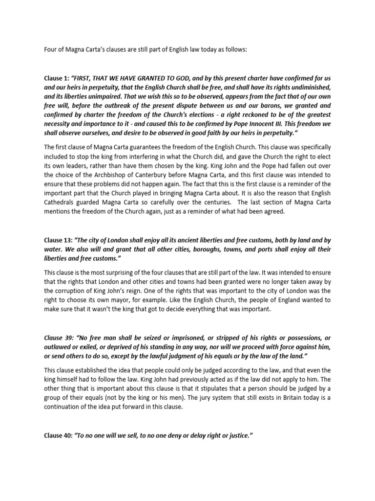 Key Clauses of Magna Carta Explained | PDF | Magna Carta | Justice