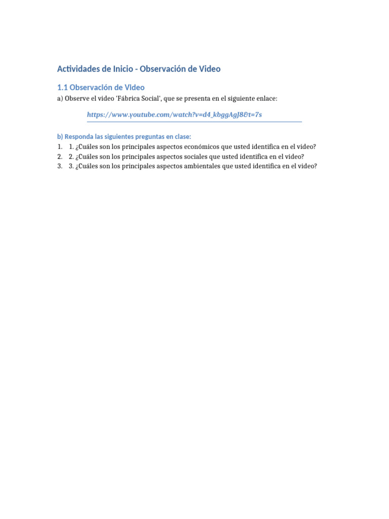 Actividades de Inicio Observacion de Video | PDF